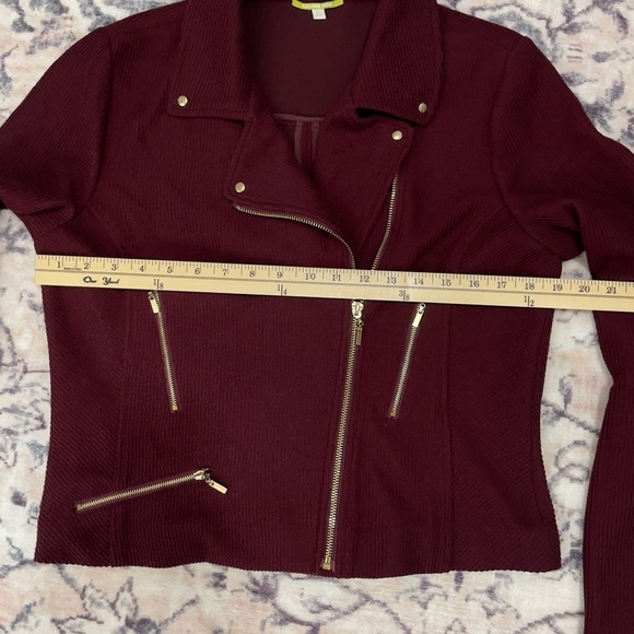 Gianni Bini Burgundy Knit Moto Ribbed Jacket Size Large - Picture 3 of 5